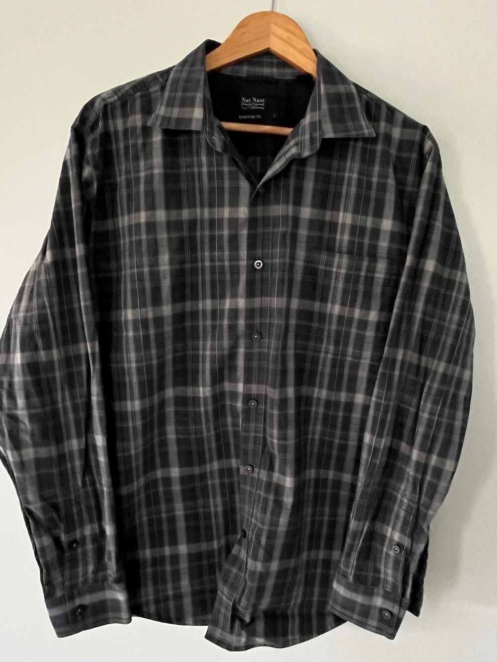 Nat Nast Luxury Originals American Fit Black Plaid Shirt Mens Large